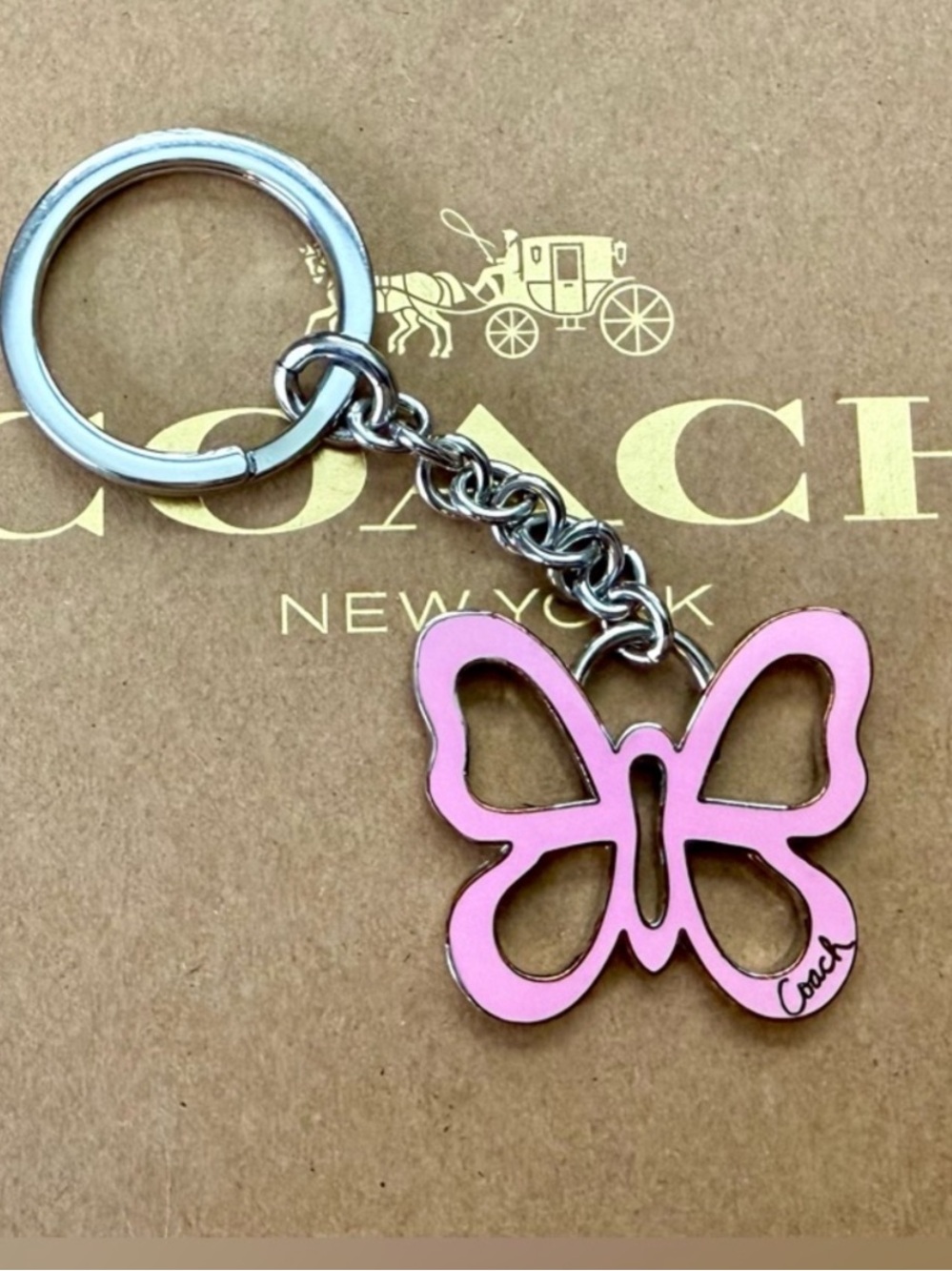 Coach, pink enamel, large butterfly keychain and/or bag charm EUC - Picture 2 of 7